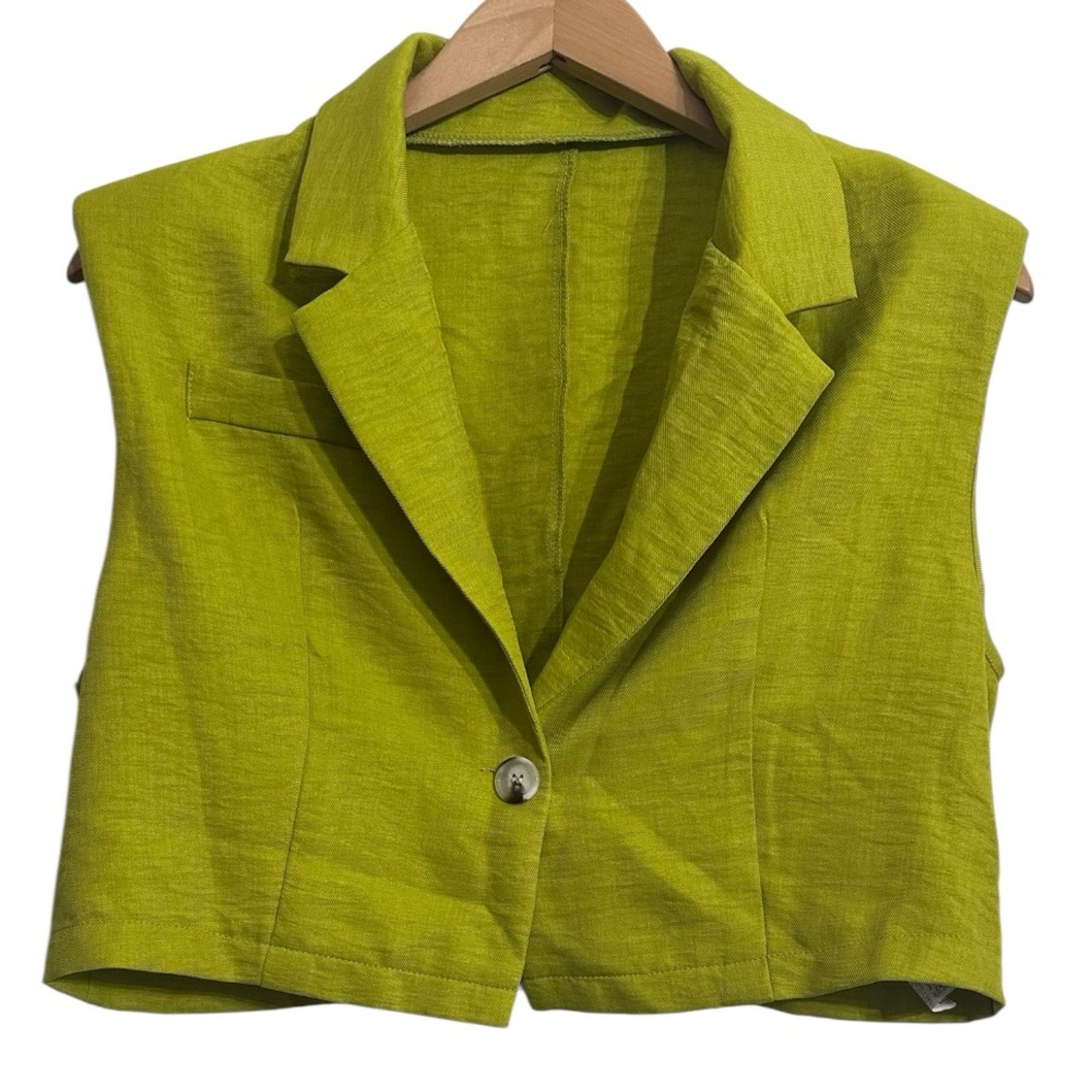 Shein Women’s Cropped Blazer Size XL Lime Green Single ButtonLightweight Casual